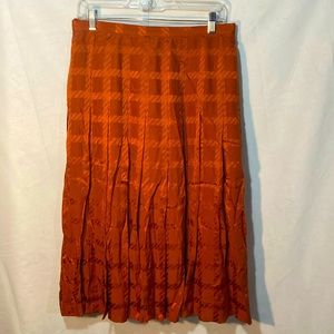 32-9 CELINE PARIS rust brown plaid satin silk pleated a-line skirt Eur 44
